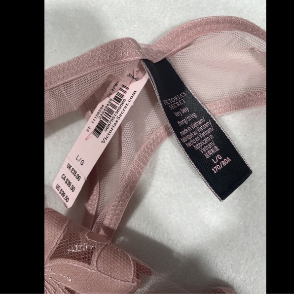 NWT $39 Victoria Secrets Lux Embroidered Thong Panty‎ Demure Pink [ Large ] - Picture 7 of 12